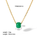 Golden stainless steel necklace with a cylindrical green natural stone pendant - Green Cylinder Pendant (YYN023241-G)