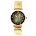 Women's fashion quartz watch with green gradient leaf dial and gold elastic band - Gold