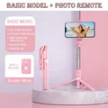 Pink multi-function selfie stick with 110cm tripod and detachable Bluetooth remote control - Pink Extended 1.1m Without Light (B11)