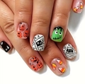 Halloween press-on nails featuring pumpkin, mummy, and monster designs for parties - Colorful Glossy Pumpkin Mummy Monster Style (CW349)