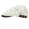 Classic beige plaid flat cap for men with adjustable brown strap and retro buckle - One Size / Off White