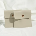 Minimalist light grey PU leather jewelry pouch with elegant gold snap button closure - 8*8cm / Beige