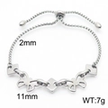 Silver stainless steel butterfly drawstring bracelet with adjustable snake chain and sliding buckle - Silver Bow-knot Ornament Style (KB167028-Z)