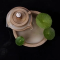 Ceramic backflow incense burner shaped like a teapot and bowl with tea leaves - Retro Stone Mill
