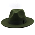 Classic dark green wool fedora hat with black grosgrain ribbon and wide flat brim - Army Green