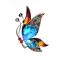 Elegant silver butterfly brooch with colorful crystals and enamel on a white background - Lake Blue
