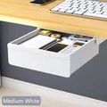 White medium size under-desk drawer storage box in 245x232x70mm dimensions - Porcelain White / Flat / Medium