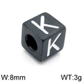 Black stainless steel cube bead with white letter K for DIY jewelry making 8mm - Letter K Black (KLJ1176-Z)
