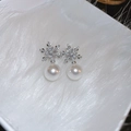 Silver snowflake flower earrings featuring white pearls and elegant gold plating - Silver Snowflake Pearl