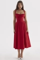 Detailed view of red corset style midi dress with delicate straps and tailored bodice - S / Tops / Red