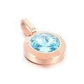 Rose gold necklace pendant featuring a large round light blue crystal in a bezel setting - Light Blue Gemstone Rose Gold Base (KP100709-K)