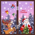 Christmas window stickers featuring Santa Claus and reindeer on purple snowy forest - 2-Pack Set XC85+86