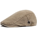 Vintage washed cotton newsboy cap in dark khaki with adjustable metal buckle strap - Adjustable / Khaki