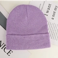 Minimalist light purple cuffed knit beanie cap in a solid color acrylic soft yarn fabric - Purple