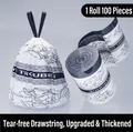 Strong drawstring trash bags in white with black pattern, pack of 100 bags per roll - No-tear Drawstring Model / 1 Roll 100 Pcs 45*50c