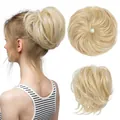 Messy scrunchie hair bun extension in light blonde synthetic hair for women - Bleach Blonde