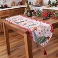 Christmas table runner with reindeer pattern and red tassels on wooden dining table - Elk Style / 173x34cm