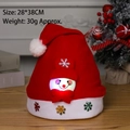 Red non-woven Christmas hat with glowing snowman mascot and white pompom 28x38cm - Adult LED Cartoon Snowman Style