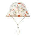 Detail of baby cotton sun hat with strawberry print, floral bow, and adjustable strap - Strawberry Floral