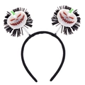 Detail of Halloween headband with white pumpkin motifs and black fringe on springs - 43# Pumpkin