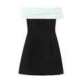 Elegante vestido palabra de honor estilo francés con costuras en blanco y negro - XS / Patchwork Blanco y Negro