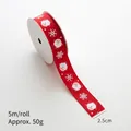 5m Red Christmas ribbon with Santa and snowflakes, 2.5cm wide for gift wrapping - Red - Snowflake Santa / 2.5cm Wide-5m/Roll