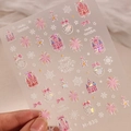 5D embossed Christmas nail stickers M-830 with pink castle and winter snowflake motifs - M-830 Flat + Glass Shards