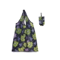 Foldable grocery shopping bag with green and purple floral print and hook pouch - 16kg / 38*58cm / Black Floral (XC-16)