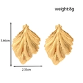 Elegant gold leaf-shaped titanium steel earrings with dimensions and brushed metal texture - Gold Leaf Style (ER-1468)
