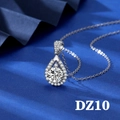 Macro detail of pear-shaped 2ct zircon pendant on dark blue silk fabric background - Style DZ10 [3 Carat, No Chain]