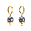 Pendientes de aro dorados con colgantes de campana y estrella en esmalte azul - Azul
