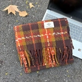Winter plaid scarf in brown, orange and ginger mohair knit with fringe and logo tag - Coffee Orange Plaid / 65-200CM