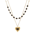 Double-layered gold necklace with black beads and a textured heart pendant on white background - Heart Style (1#Heart)