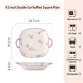 9.5-inch purple floral ceramic square baking dish with double handles and wavy edges - Purple Flower - 9.5 Inch Double Ear Square Plate