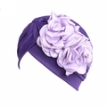 Detail of the large lavender fabric flower ornament on the dark purple turban hat - One Size / Dark Purple
