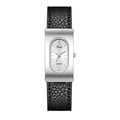 Orologio al quarzo rettangolare in argento da donna con cinturino in pelle nera e quadrante ovale - Cinturino Nero Cassa Argento Bianco
