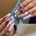 Unghie finte lunghe a ballerina bianche con strass rossi per nail art professionale - Ballerina Lunga Base Bianca Strass Rosso (JP1609)