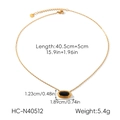 French retro gold stainless steel necklace with oval black semi-precious stone pendant - Gold Black Oval Pendant Necklace (HC-N40512)
