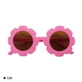 Pink sunflower-shaped sunglasses for children with dark brown lenses on white background - Kids / C26 Matte Pink Frame Brown Lens