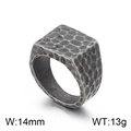 Men's retro hammered square signet ring in antique silver finish stainless steel - Hammered Square Antique Black (KR105958-KJX)