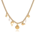 Detail of 18K gold plated stainless steel necklace with ocean charms and pearls - Starfish Shell Dolphin Whale Style / Gold