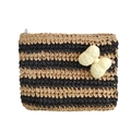 Handgefertigte Häkel-Strohtasche mit schwarz-khaki Streifen und gelber Schleife - Schleife-Stil