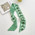 Grass green floral skinny scarf with white tulips and Happy text for hair or bag - Lily of the Valley Green