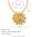 Collana a corda in acciaio inossidabile dorato con ciondolo a sole e dettagli taglia - Ciondolo sole in corda intrecciata esagerata (N3558) / Oro