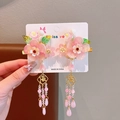 Traditional hair clips with pink flowers and golden tassels for girls hanfu costume - Onion Pink Clips