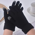 Black knit touchscreen gloves with diamond texture and ribbed cuffs for winter warmth - One Size / Black