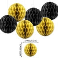 Detailed view of 5.9 inch black and gold paper honeycomb balls for graduation party decor - Honeycomb Ball / Black & Gold
