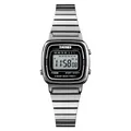 Women's digital watch in silver stainless steel with classic square black dial - Silver-Stainless Steel