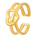 Double-layered gold stainless steel ring featuring interlocking heart geometric design - Double Layer Heart Style (DZ-083)