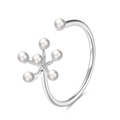 Silver flower ring with white pearls and sparkling cubic zirconia in open design - Silver Pearl Cluster Style (0976)